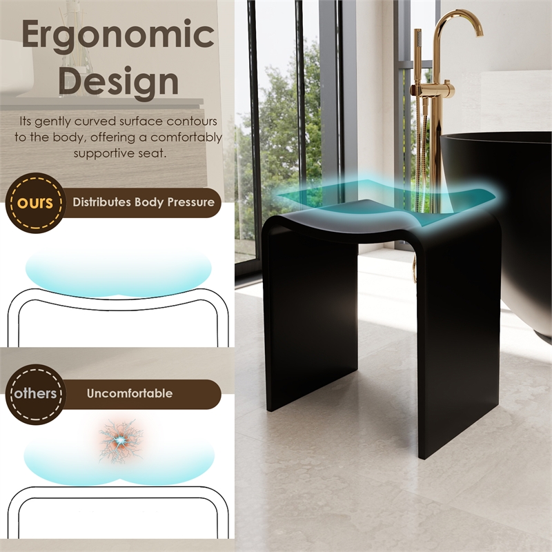 Bevis 15.7 in. x 11.8 in. Resin Solid Surface Shower Stool in Matte Black