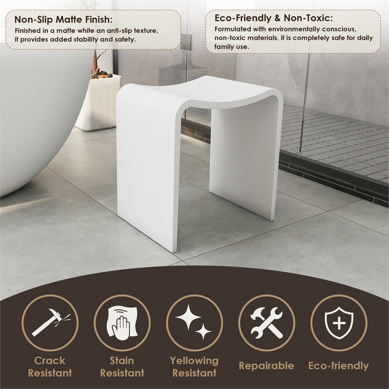 Bevis 15.7 in. x 11.8 in. Resin Solid Surface Shower Stool in Matte White