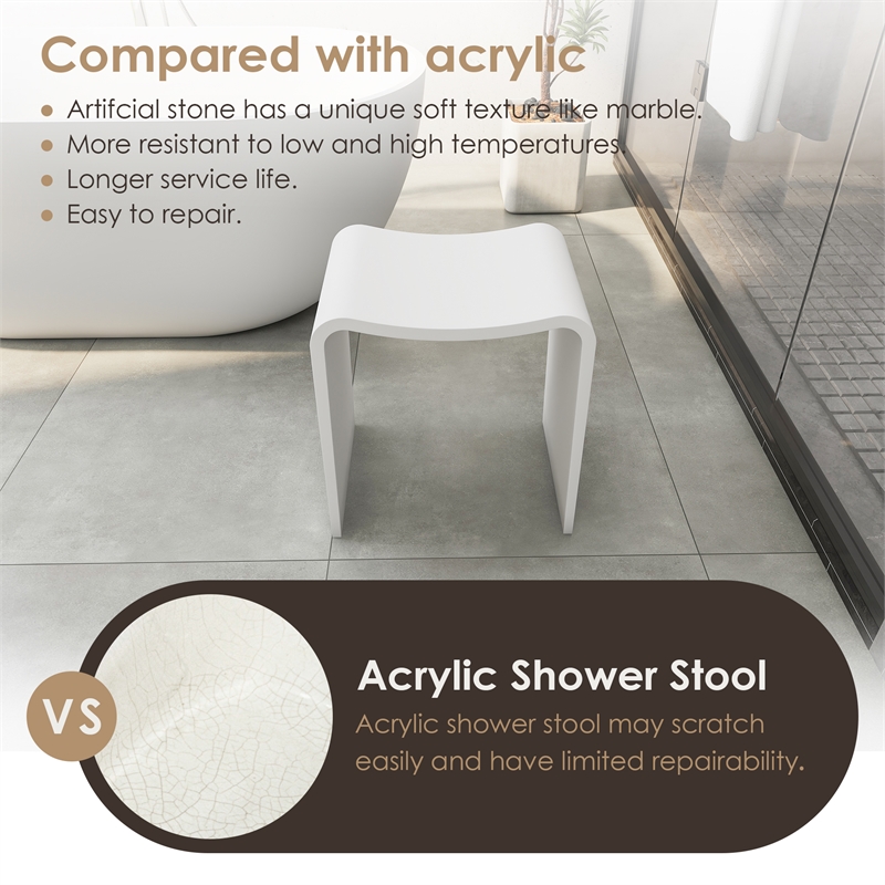 Bevis 15.7 in. x 11.8 in. Resin Solid Surface Shower Stool in Matte White