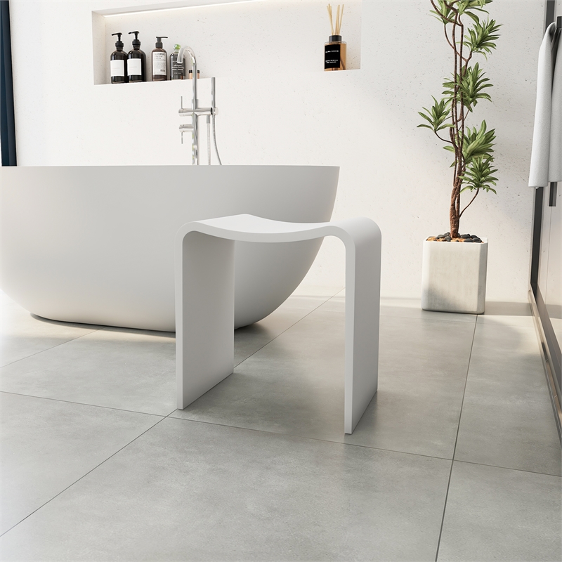 Bevis 15.7 in. x 11.8 in. Resin Solid Surface Shower Stool in Matte White