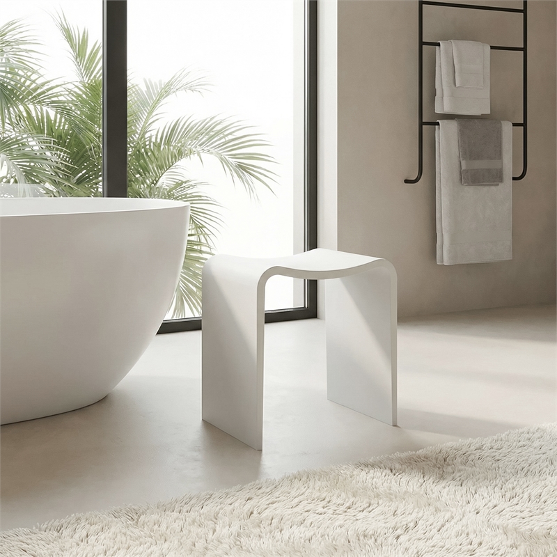 Bevis 15.7 in. x 11.8 in. Resin Solid Surface Shower Stool in Matte White