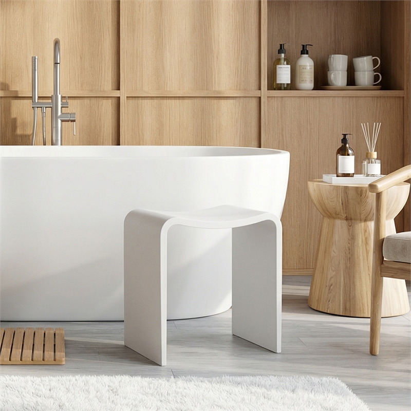 Bevis 15.7 in. x 11.8 in. Resin Solid Surface Shower Stool in Matte White