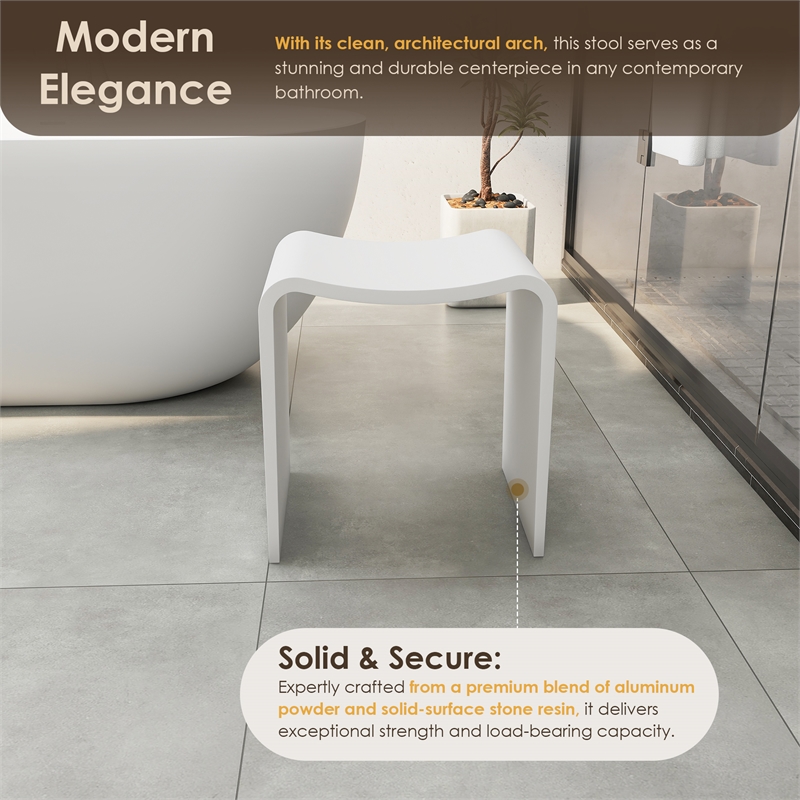 Bevis 15.7 in. x 11.8 in. Resin Solid Surface Shower Stool in Matte White