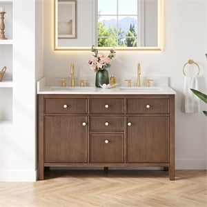 Cerrito 54&quot Double Bathroom Vanity in Brown Brushed Oak no Mirror