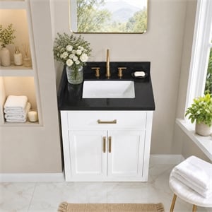 Bravon 31&quot Marble Vanity Top in Black Galaxy with White Sink