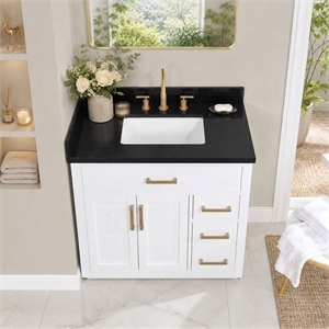 Bravon 37. in Marble Vanity Top in Black Galaxy with White Sink