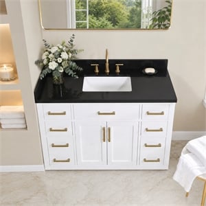 Bravon 49&quot Marble Vanity Top in Black Galaxy with White Sink