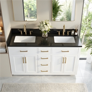 Bravon 61. in Granite Vanity Top in Black Galaxy with White Double Sink