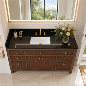 Bravon 61. in Granite Vanity Top in Black Galaxy with White Single Sink