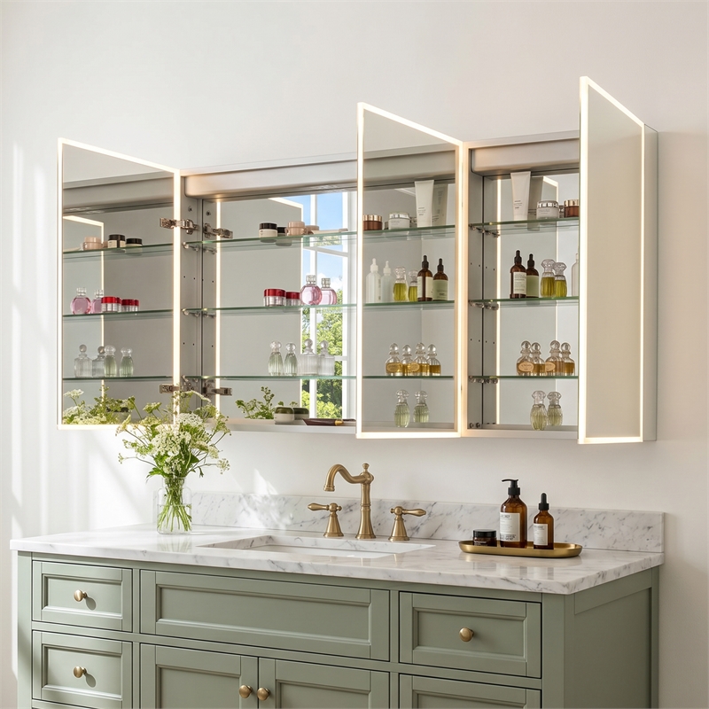 carsoli 60&quotaluminum frameless surface-mount/recessed bathroom medicine cabinet