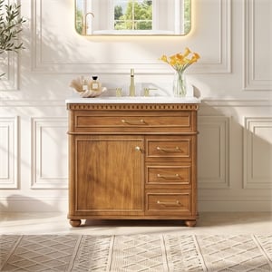 Clarion 36&quot Wood Vanity in Mango Brown with White Engineered Stone Top no Mirror