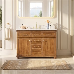 Clarion 48&quot Wood Vanity in Mango Brown with White Engineered Stone Top no Mirror