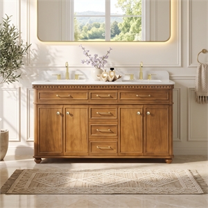 Clarion 60&quot Wood Vanity in Mango Brown with White Engineered Stone Top no Mirror