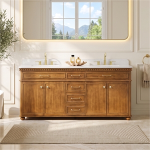 Clarion 72&quot Wood Vanity in Mango Brown with White Engineered Stone Top no Mirror