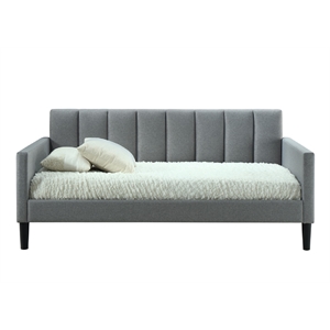 bristol twin size upholstered panel platform bed in gray fabric