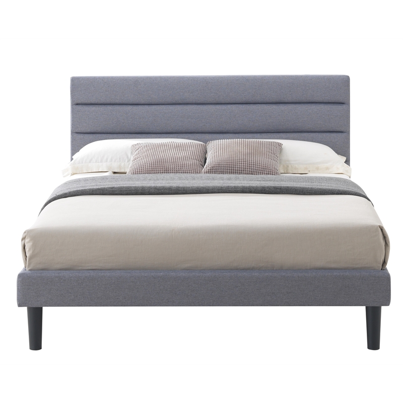Brisbane KingSize Upholstered Panel Platform Bed in Gray Fabric
