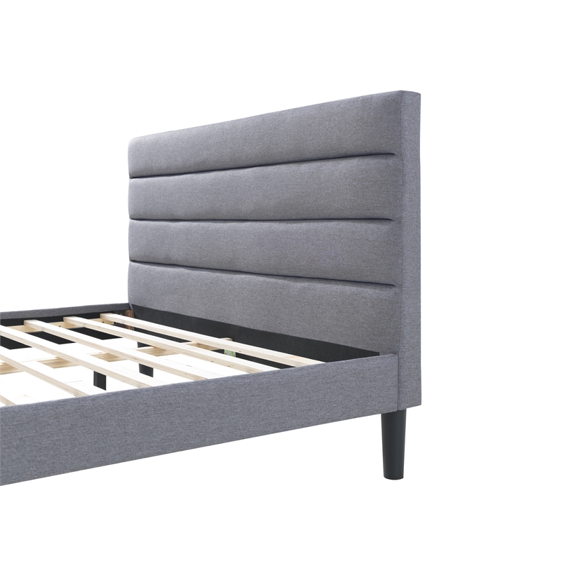 Brisbane KingSize Upholstered Panel Platform Bed in Gray Fabric