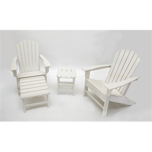 hampton white outdoor patio adirondack chair with hideaway ottoman and table set