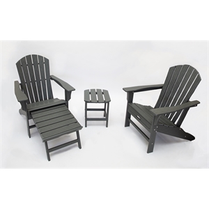 hampton gray outdoor patio adirondack chair with hideaway ottoman and table set