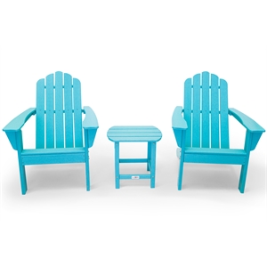 marina aruba blue poly outdoor patio adirondack chair and table set