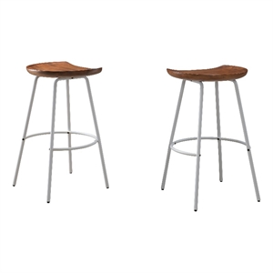LuXeo Milano 29&quot Solid Wood Barstool with White Steel Legs in Walnut (Set of 2)