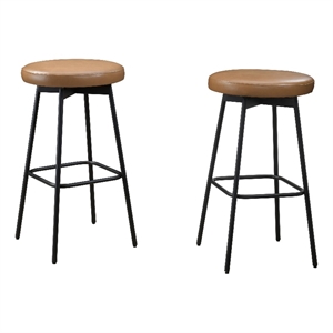 LuXeo Doheny 29&quot Wood Swivel Barstool w/ Upholstered Seat in Tan Set of 2