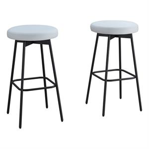 LuXeo Doheny 24&quot Wood Swivel Barstool w/ Upholstered Seat in White Set of 2
