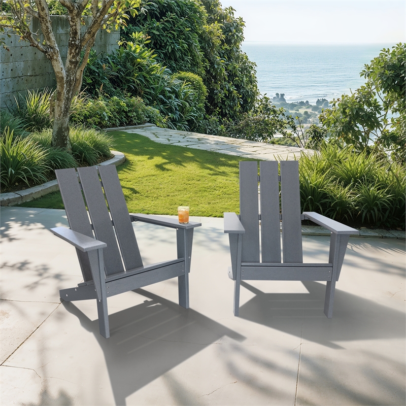 Arcadia Gray HDPE Outdoor Adirondack Chair (Set of 2)