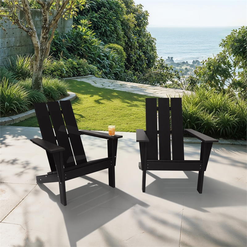 Arcadia Black HDPE Outdoor Adirondack Chair (Set of2)