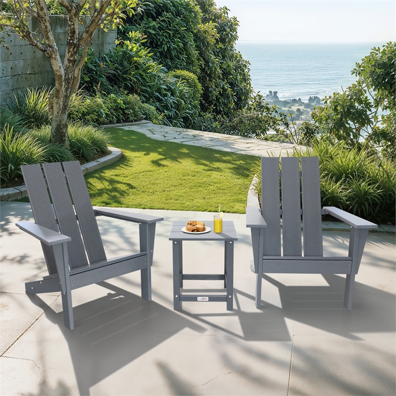 Arcadia Gray HDPE Outdoor Adirondack Chair and Table Set (3-Piece)
