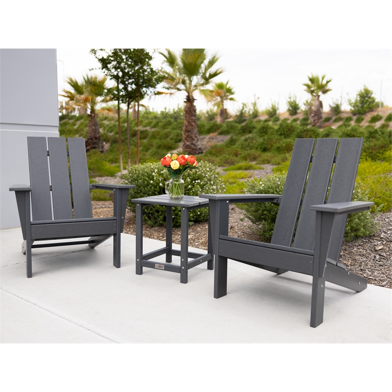 Arcadia Gray HDPE Outdoor Adirondack Chair and Table Set (3-Piece)