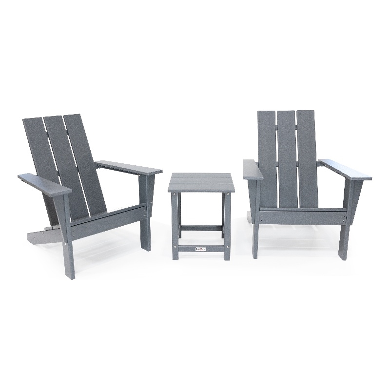 Arcadia Gray HDPE Outdoor Adirondack Chair and Table Set (3-Piece)