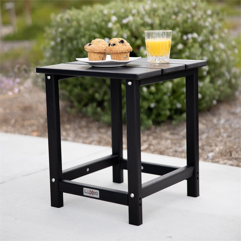 Arcadia Black HDPE Outdoor Adirondack Chair and Table Set (3-Piece)