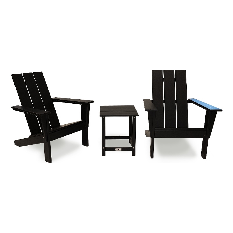 Arcadia Black HDPE Outdoor Adirondack Chair and Table Set (3-Piece)