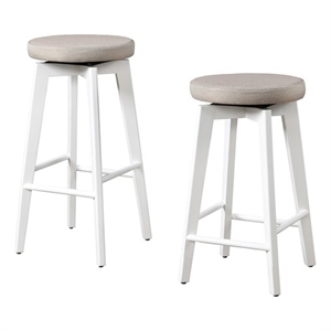 Serena 29&quot Barstool White Legs with Beige Fabric Upholstered Seat (Set of 2)