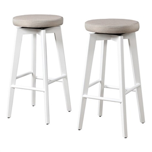 24&quot Barstool White Legs with Beige Fabric Upholstered Seat (Set of 2)