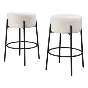 29&quot Barstool Black Steel Legs with White Fabric Upholstered Seat (Set of 2)