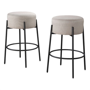 29&quot Barstool Black Steel Legs with Beige Fabric Upholstered Seat (Set of 2)
