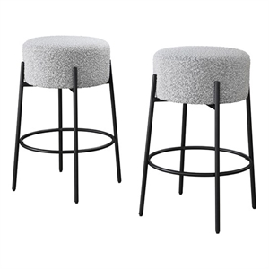 24&quot Barstool Black Steel Legs with Gray Fabric Upholstered Seat (Set of 2)