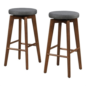 29&quot Barstool Walnut Legs with Gray Fabric Upholstered Seat (Set of 2)