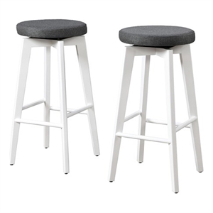 29&quot Barstool White Legs with Gray Fabric Upholstered Seat (Set of 2)
