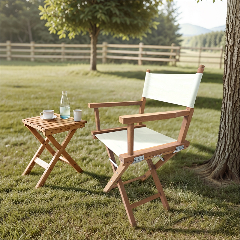 LuXeo Russell Teak Director Chair-White