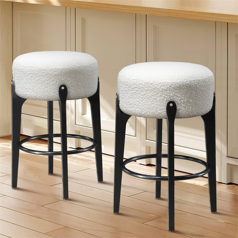 LuXeo Ellie 29 in. Black Leg - White Seat (Set of 2)