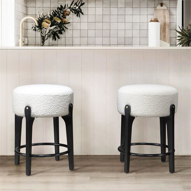 LuXeo Ellie 24 in. Black Leg - White Seat (Set of 2)