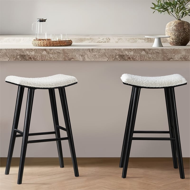 LuXeo Luna 29 in. Black Legs - White Seat (Set of 2)