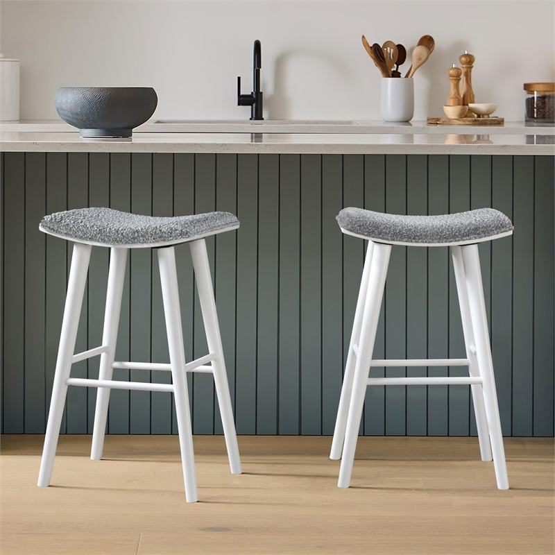 LuXeo Luna 29 in. White Leg  - Gray Seat (Set of 2)