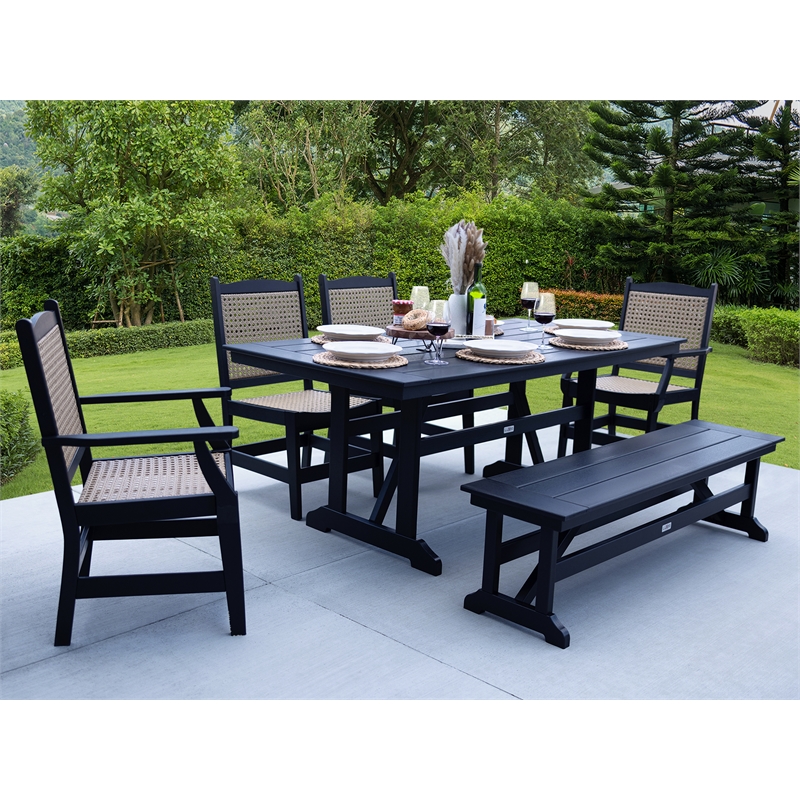 LuXeo Tuscany Black Woven  Rattan Dining Set-6 Piece