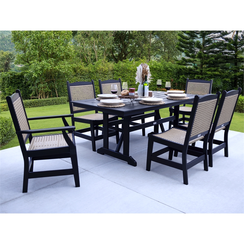 LuXeo Tuscany Black Woven  Rattan Dining Set-7 Piece