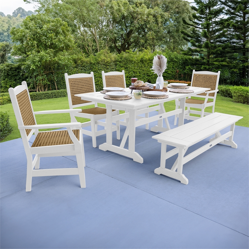LuXeo Tuscany White Woven Rattan Dining Set-6 Piece