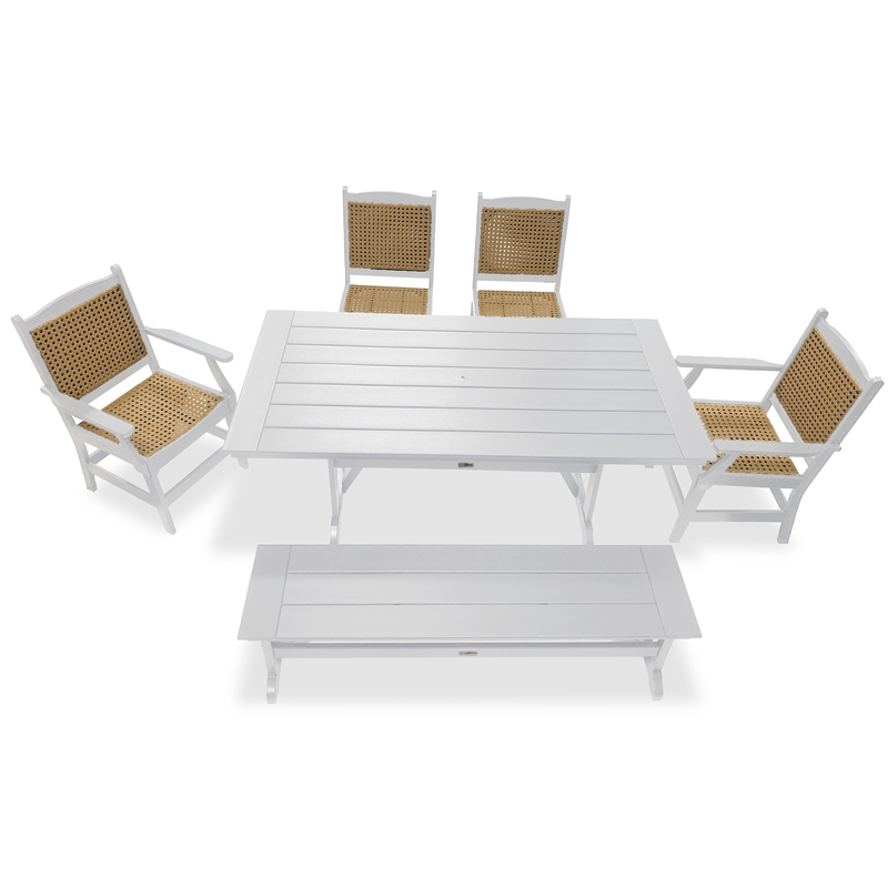 LuXeo Tuscany White Woven Rattan Dining Set-6 Piece